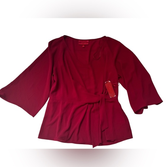 Jennifer Lopez Blouse Red Wrap Top Sheer Women’s Size M - Picture 1 of 7